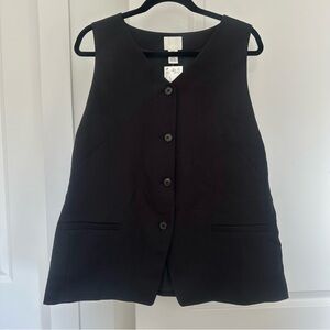 NWT! H&M (XL) Black Sleeveless Button Front Cropped Vest Top Layering Minimalist
